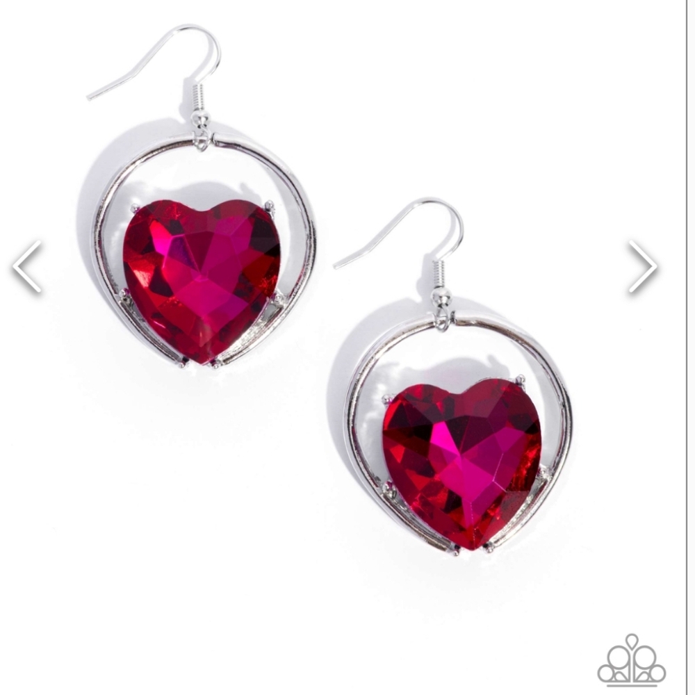 Valuable Valentines Hot Pink Large Heart Gem Earrings Silver Hoop Fish Hook